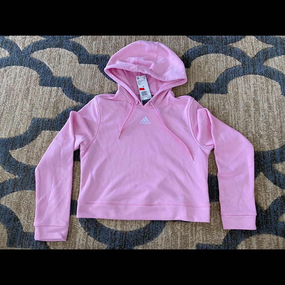 Adidas Pink 3 Stripe Cropped Hoodie